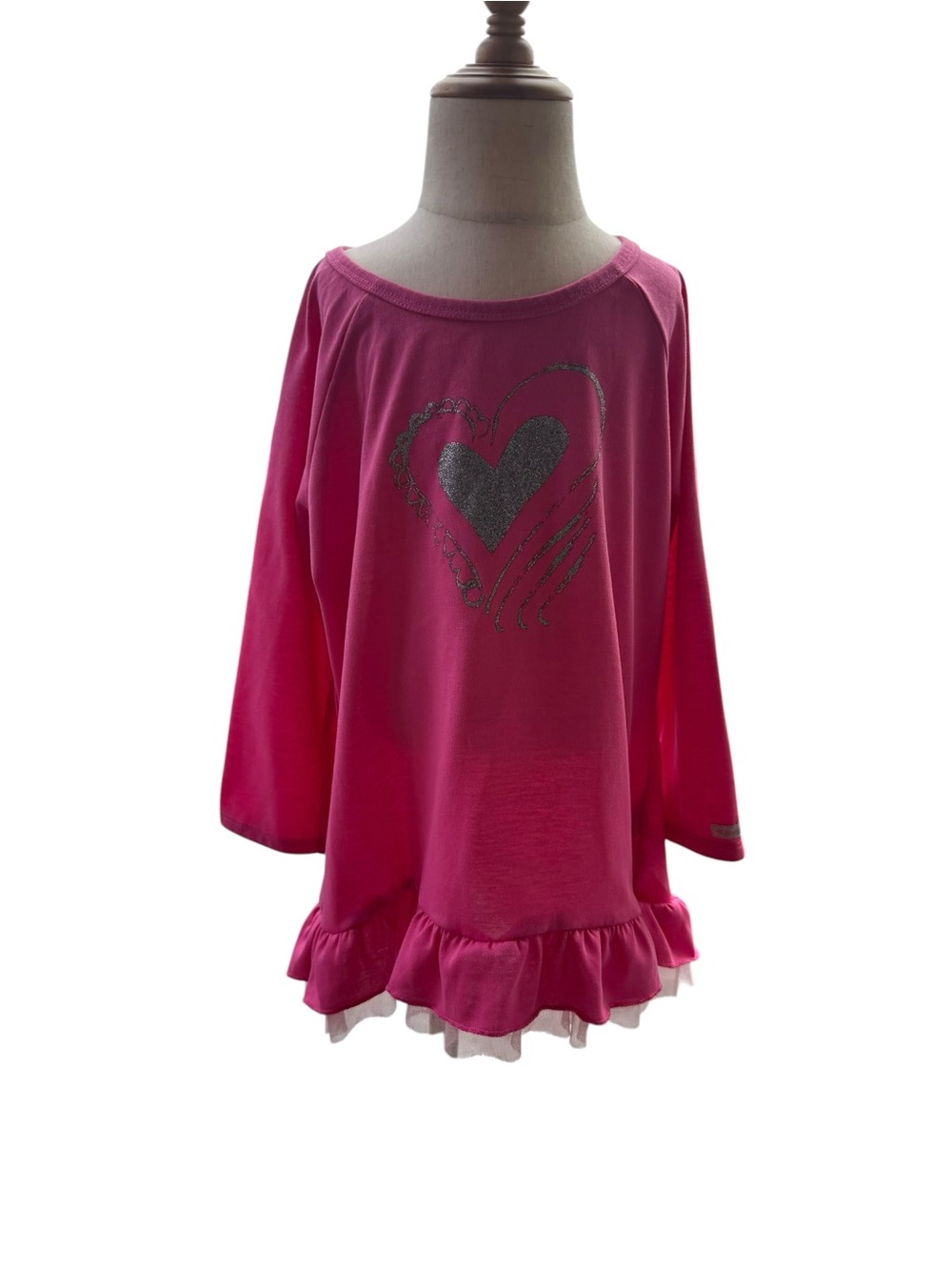 American Girl Fuchsia Long Sleeve Top with Silver Heart Graphic